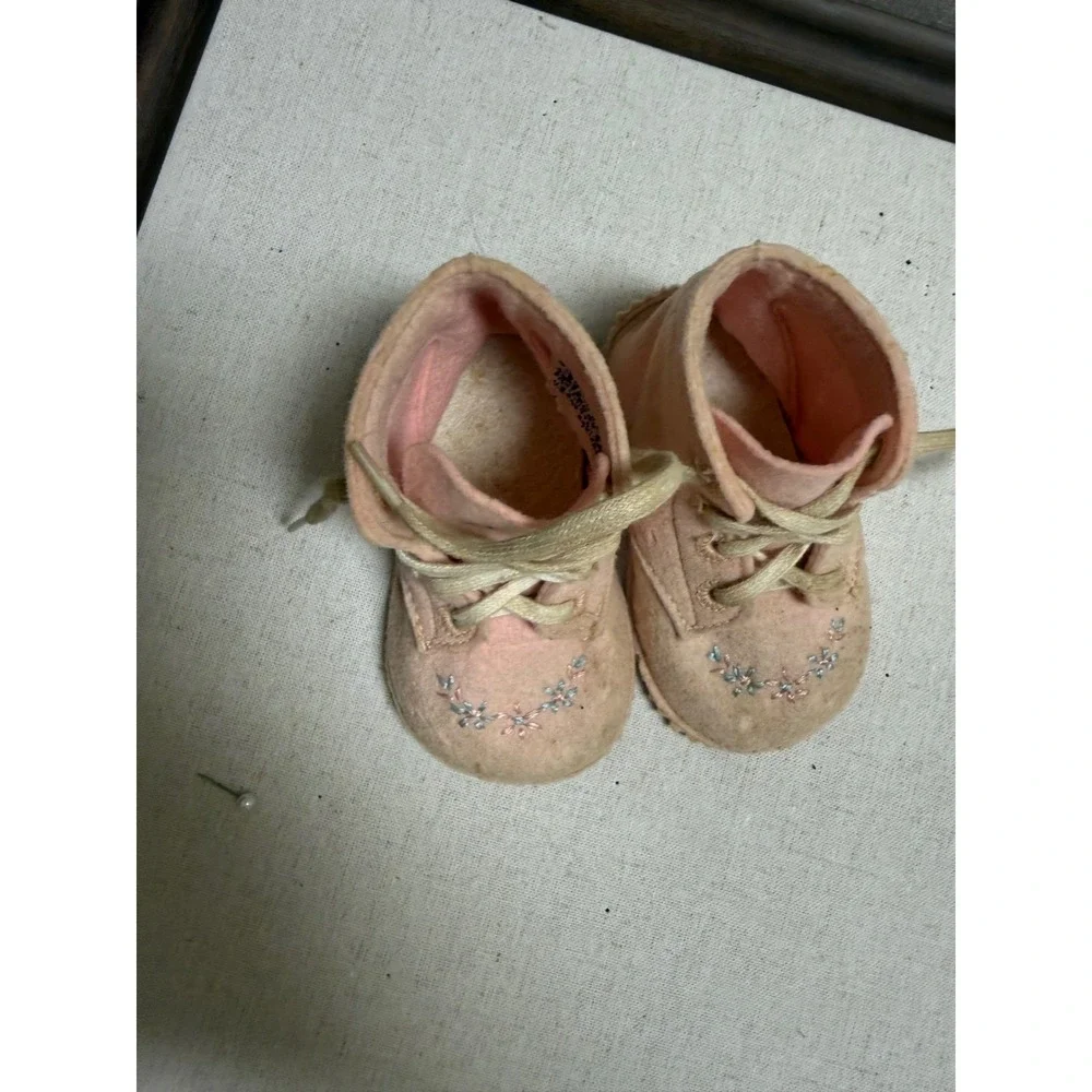 Vintage Baby Shoes Bundle White Pink Leather Felt Antique Infant Booties 3 Pairs